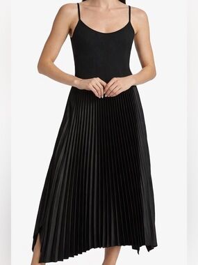 NWOT - Satin Pleated Midi Slip Dress in Black Size Medium